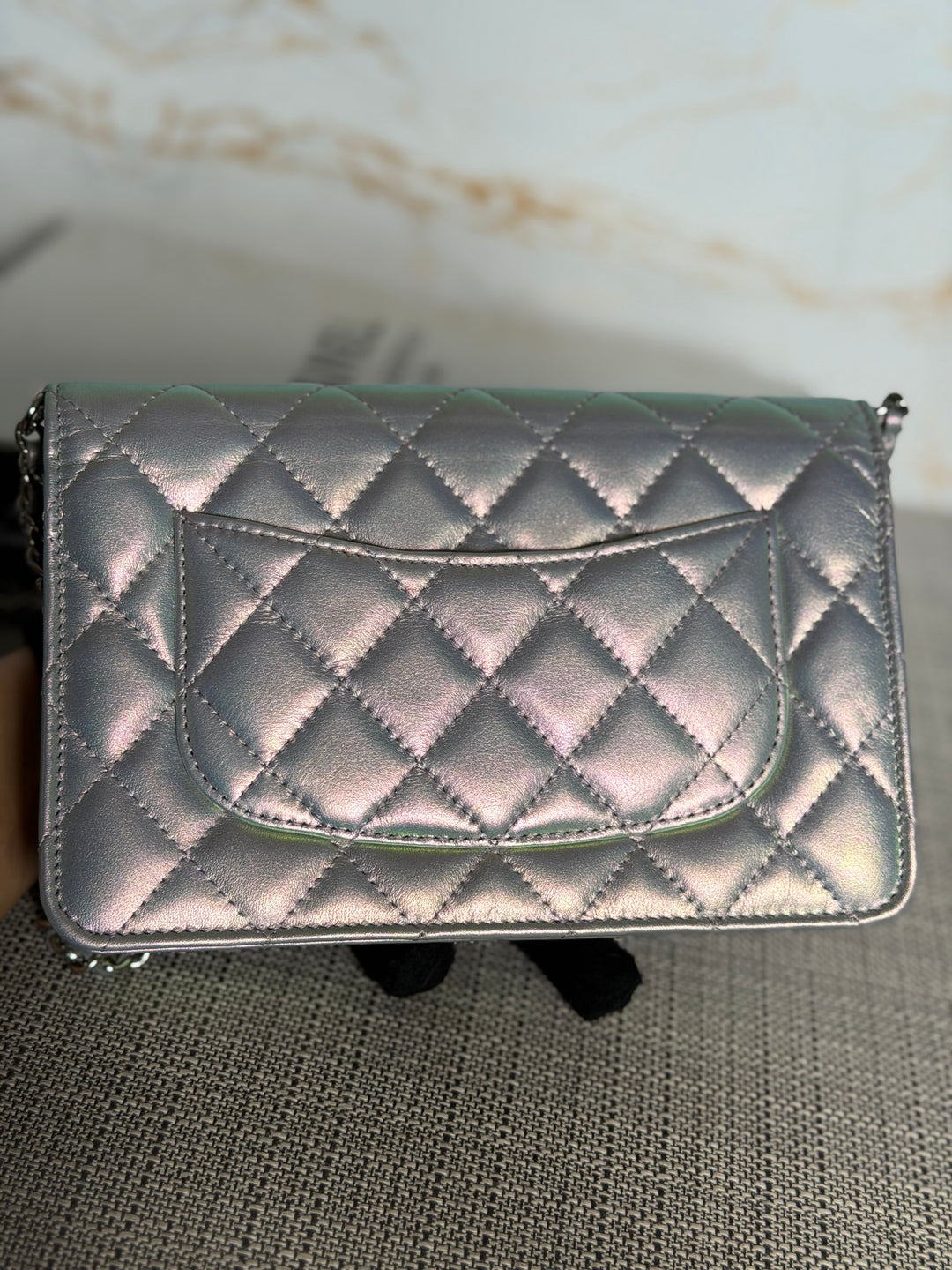CHANEL Silver Lambskin SHW Classic Wallet on Chain (WOC) 2022