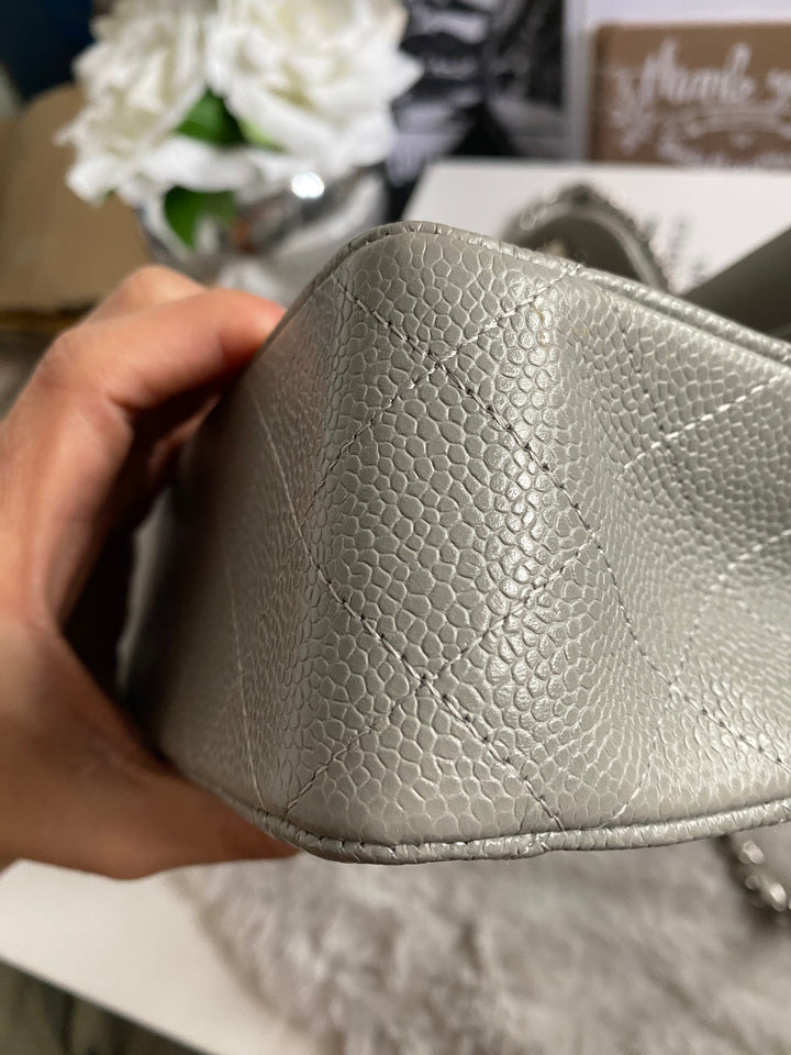 CHANEL series 19 Grey Caviar SHW Medium ML Double Flap Bag 14B collection 2014