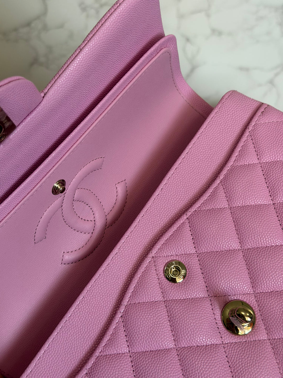 CHANEL 23P Mauve Pink Caviar Small Timeless Classic Double Flap Bag 2023