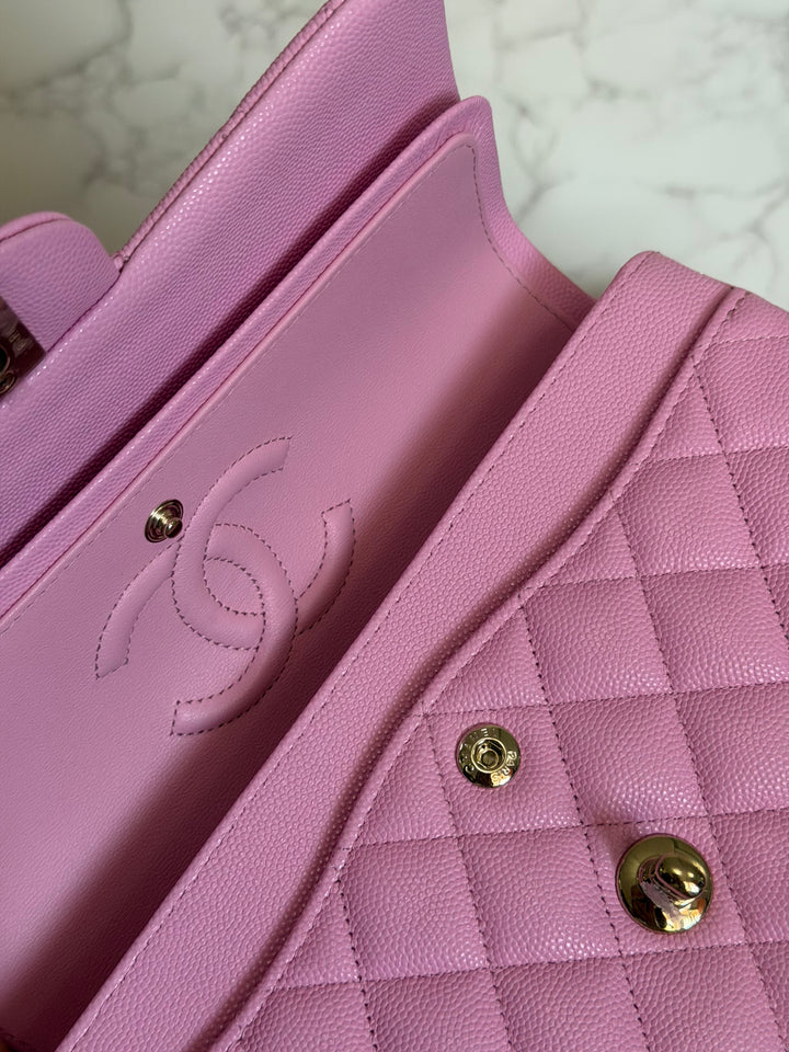 CHANEL 23P Mauve Pink Caviar Small Timeless Classic Double Flap Bag 2023