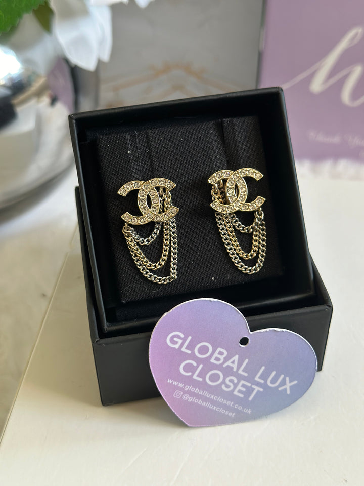 Chanel 21S LGHW Multi Chain Gold Tone Earrings