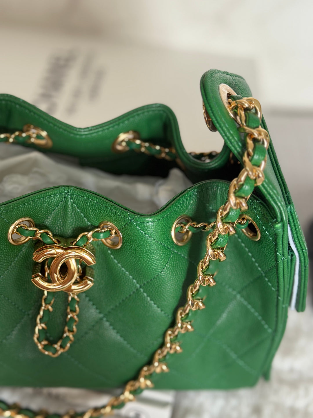 CHANEL Métiers d’art 2026 26A Green Caviar Shiny GHW MINI 25 Hobo Bag