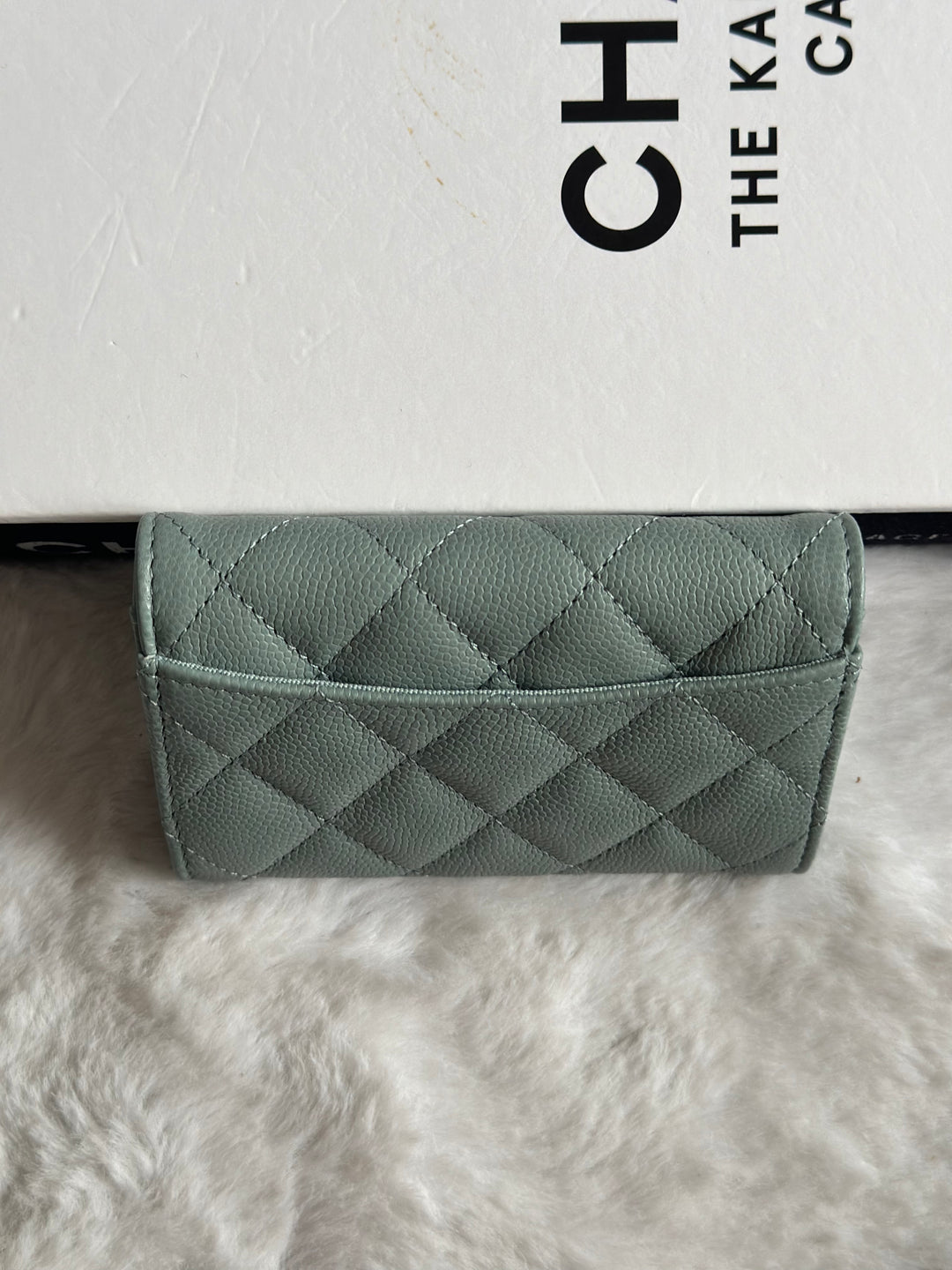 Chanel Sage caviar LGHW Classic Flap Snap Card Holder