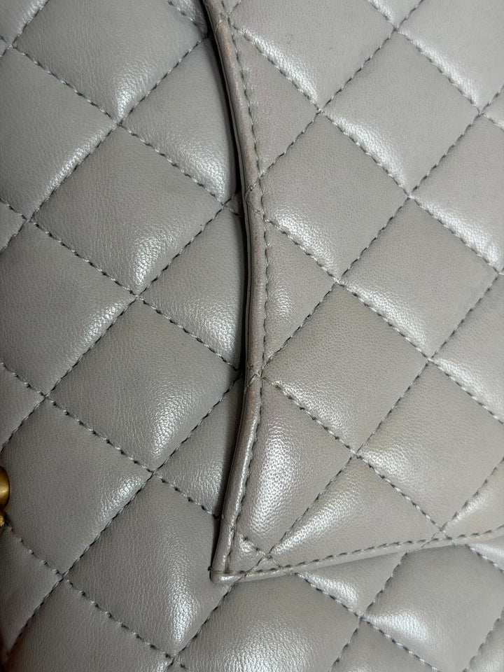 CHANEL Grey Lambskin aged GHW Mini Rectangular Flap bag Top Handle 2021 21A collection