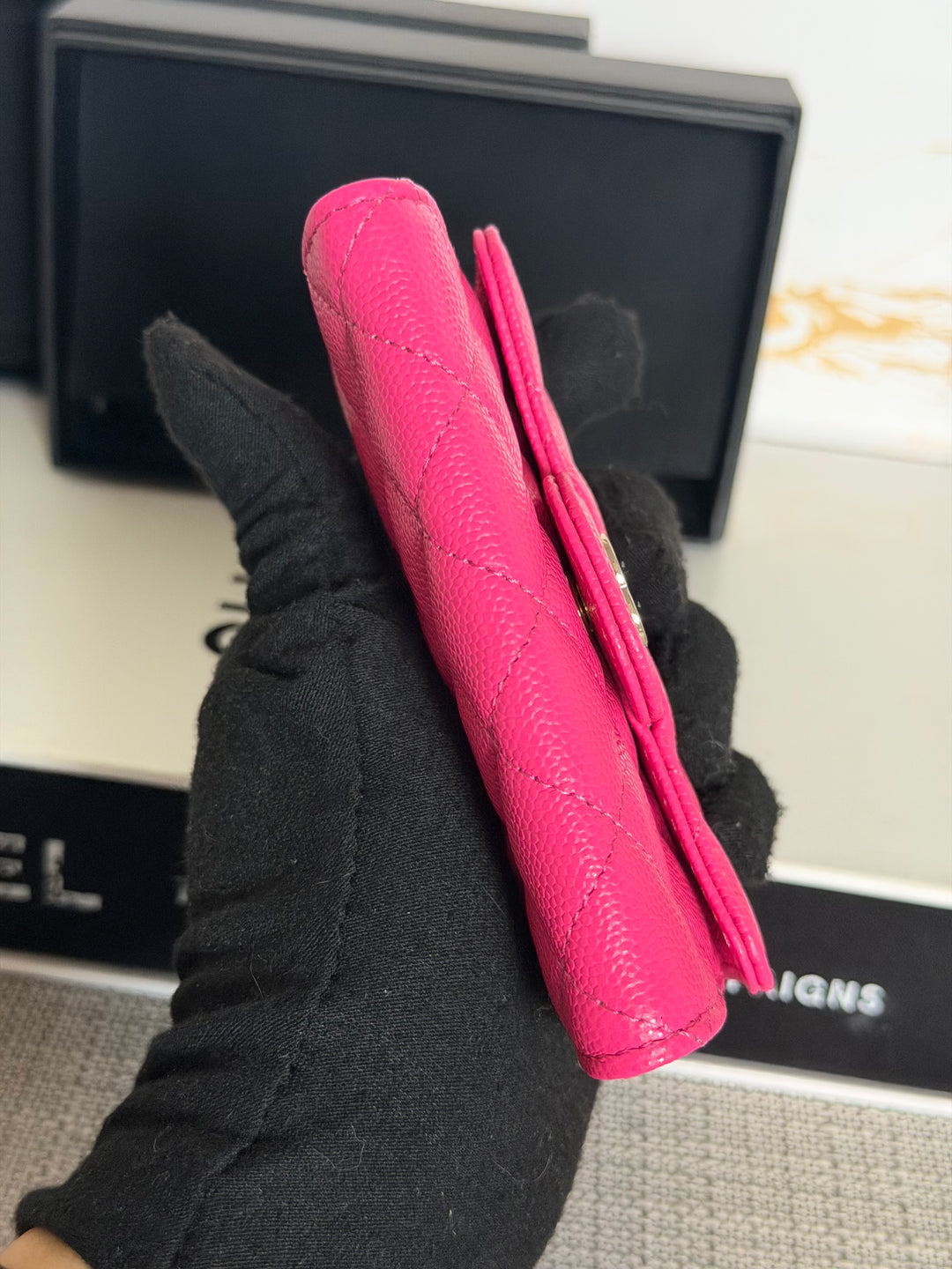 CHANEL Pink Caviar LGHW Classic Flap Snap Card Holder 2022 22K collection