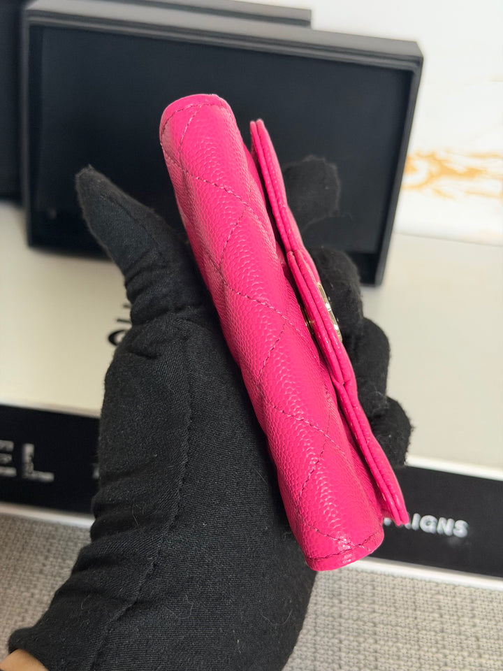 CHANEL Pink Caviar LGHW Classic Flap Snap Card Holder 2022 22K collection