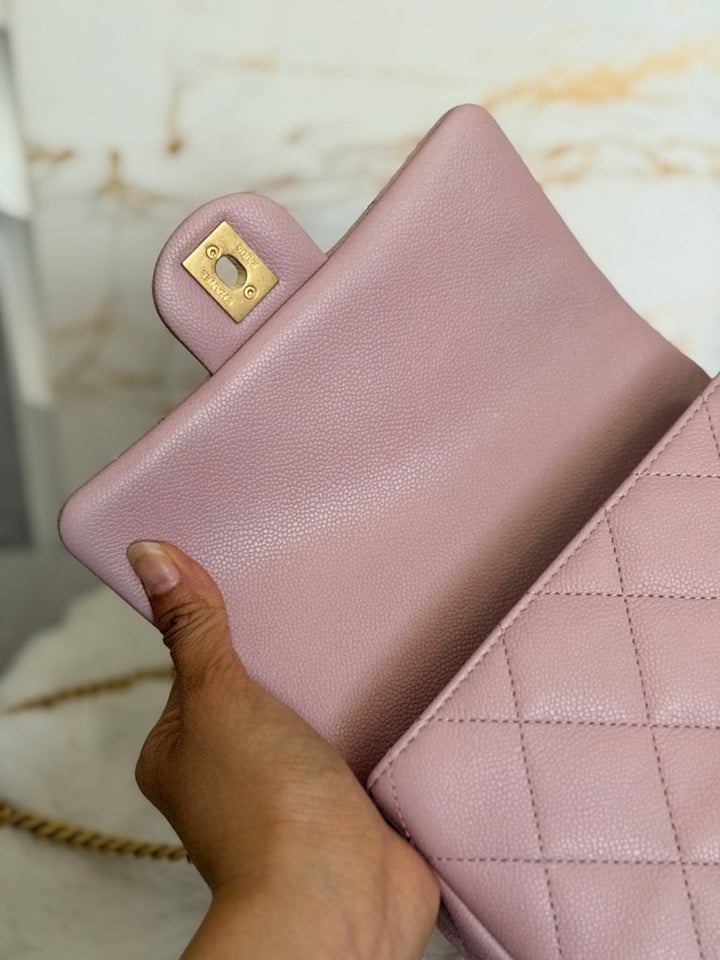 CHANEL 24P Muted Mauve Pink Caviar Heart Adjustable Chain Flap Bag with aged GHW 2024
