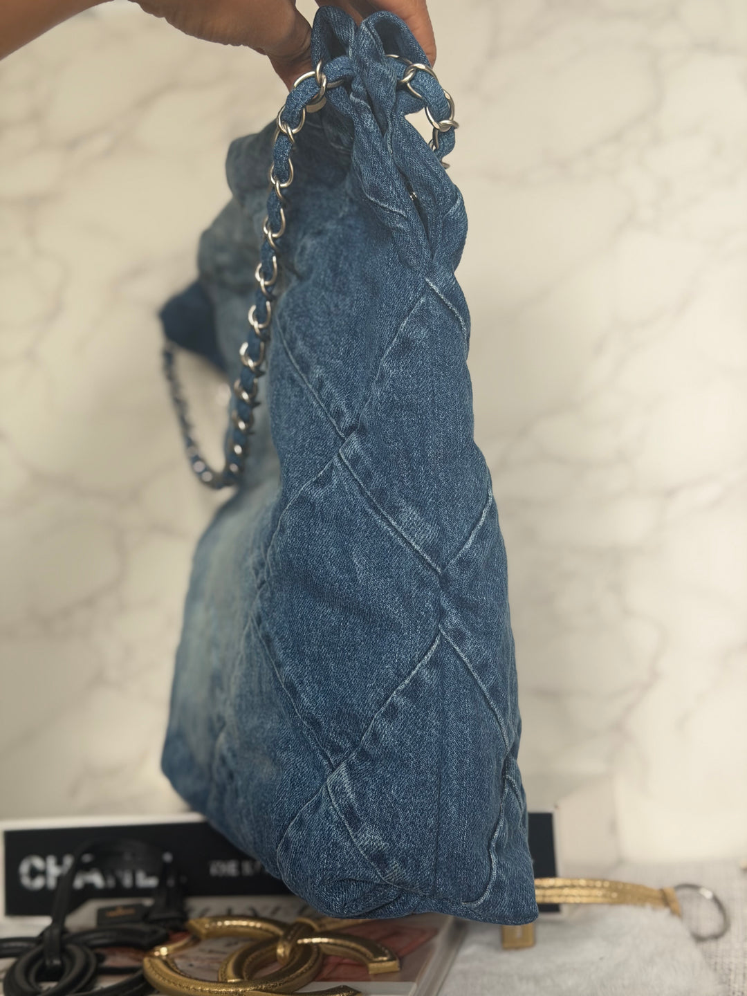CHANEL Denim 22 Hobo Bag size Medium SHW with detachable pouch 2022
