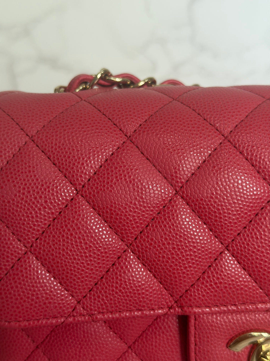CHANEL 17C series 23 Pink Caviar LGHW Mini Rectangular Flap Bag with edge stitching 2016/2017