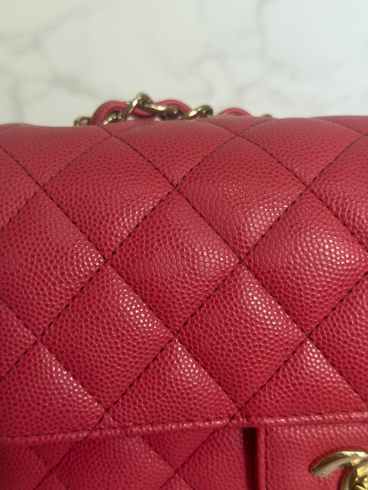 CHANEL 17C series 23 Pink Caviar LGHW Mini Rectangular Flap Bag with edge stitching 2016/2017