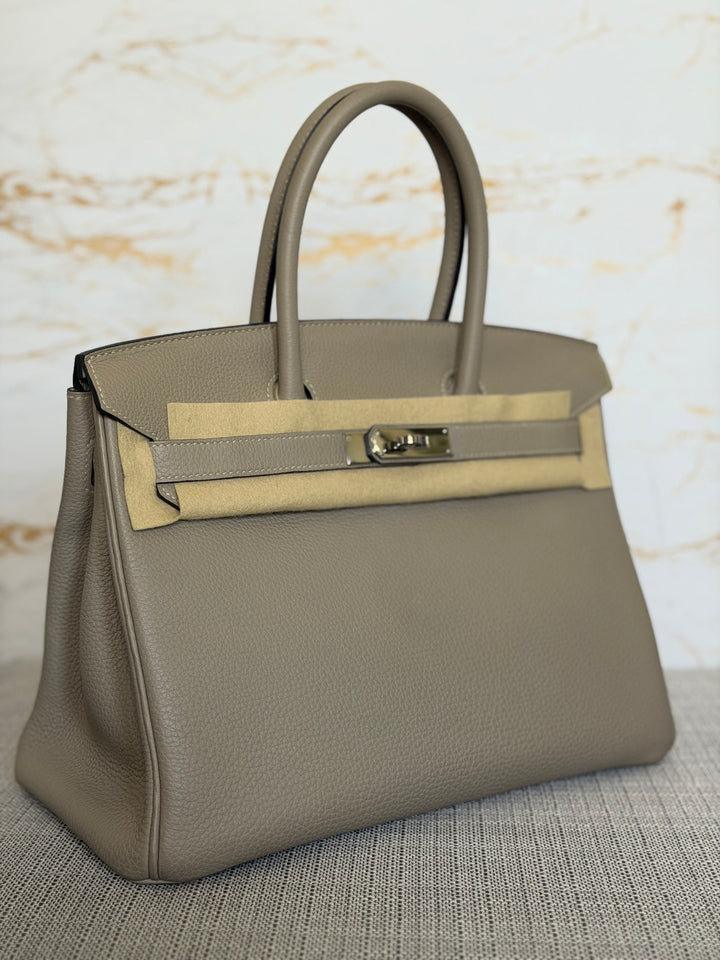 Hermès Gris Tourterelle Togo Leather PHW Birkin 30 Stamp T 2015