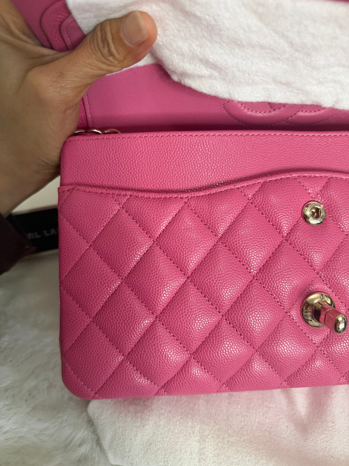 CHANEL series 27 19C Barbie Pink Caviar LGHW 11.12 Medium M/L Timeless Classic Double Flap Bag