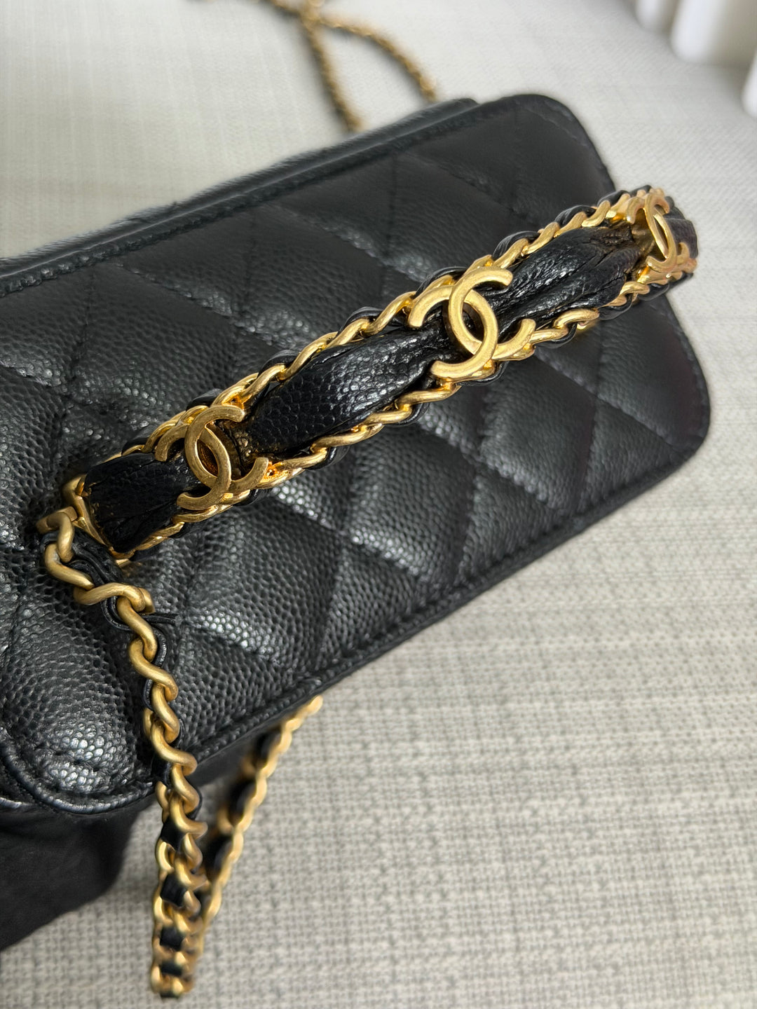 CHANEL Black Caviar Metal Top Handle Small Vanity with Chain 2025 Aged GHW