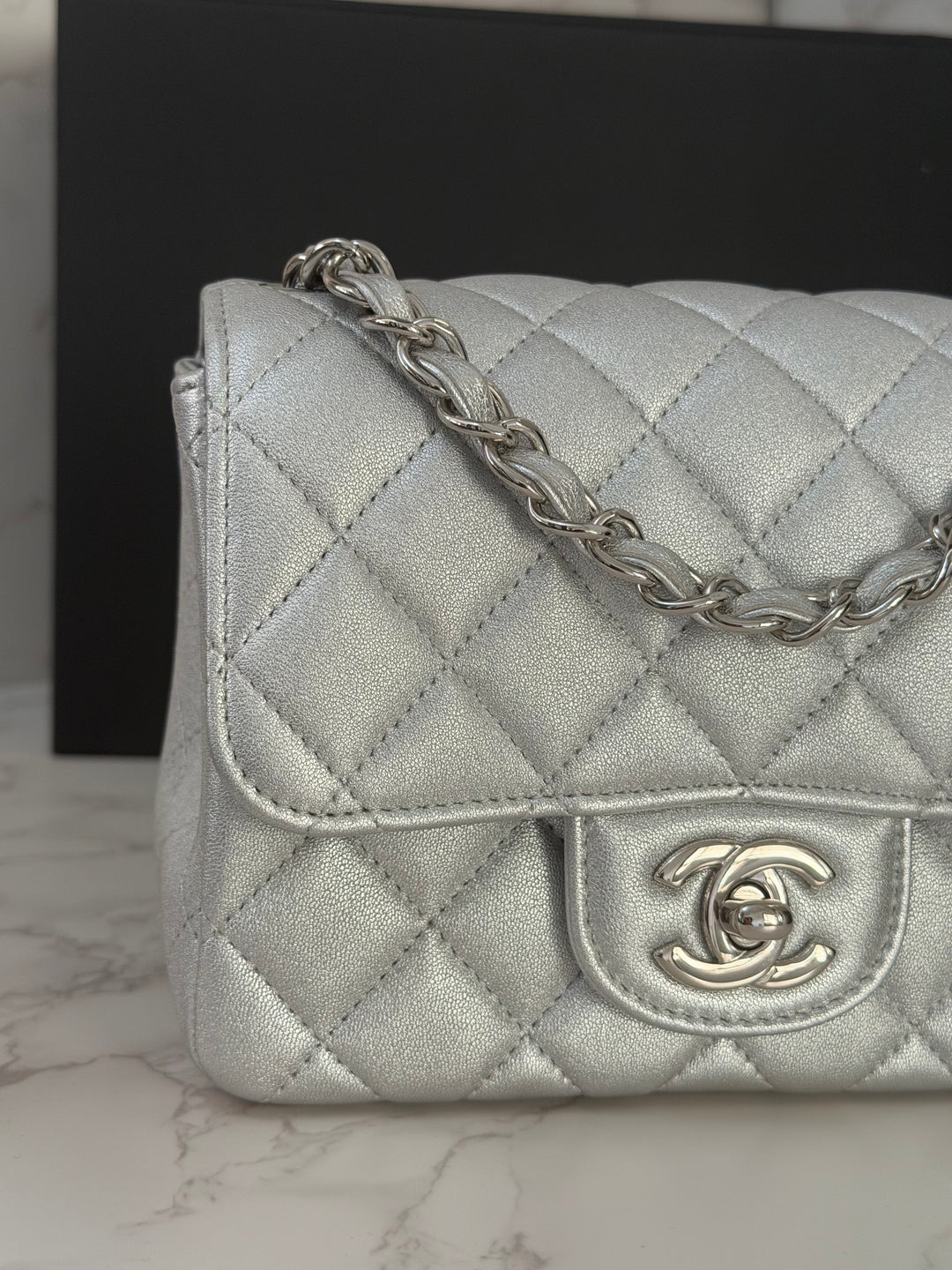Chanel Series 31 21P Collection Iridescent Silver lambskin SHW Square Mini Flap Bag 2021