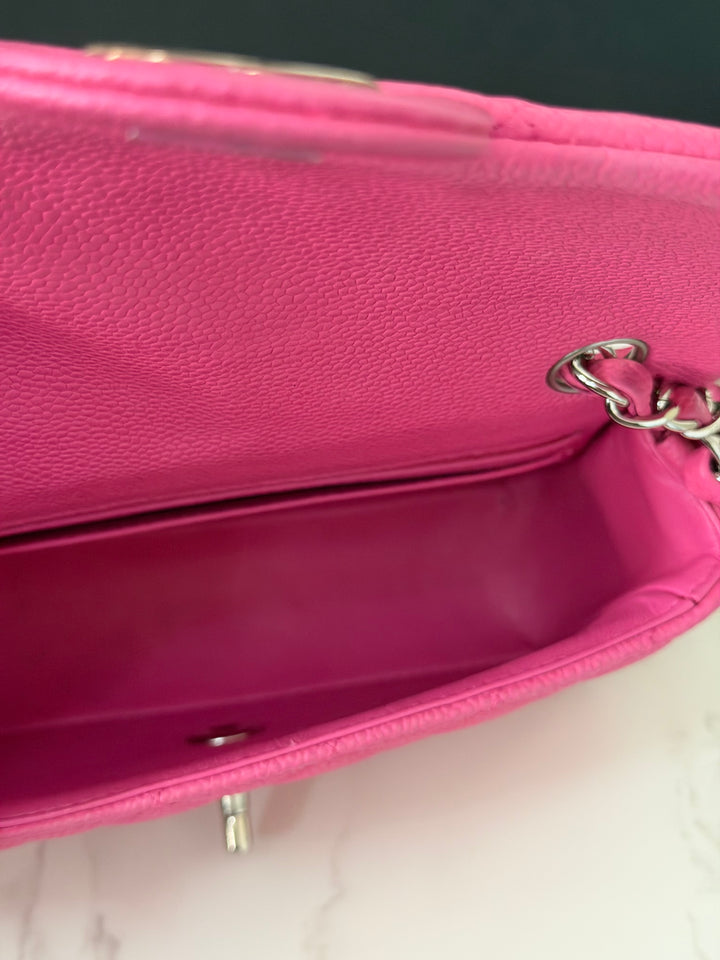 CHANEL series 17 2012/2013 Suede Hot Pink Caviar SHW Mini Rectangular Flap Bag