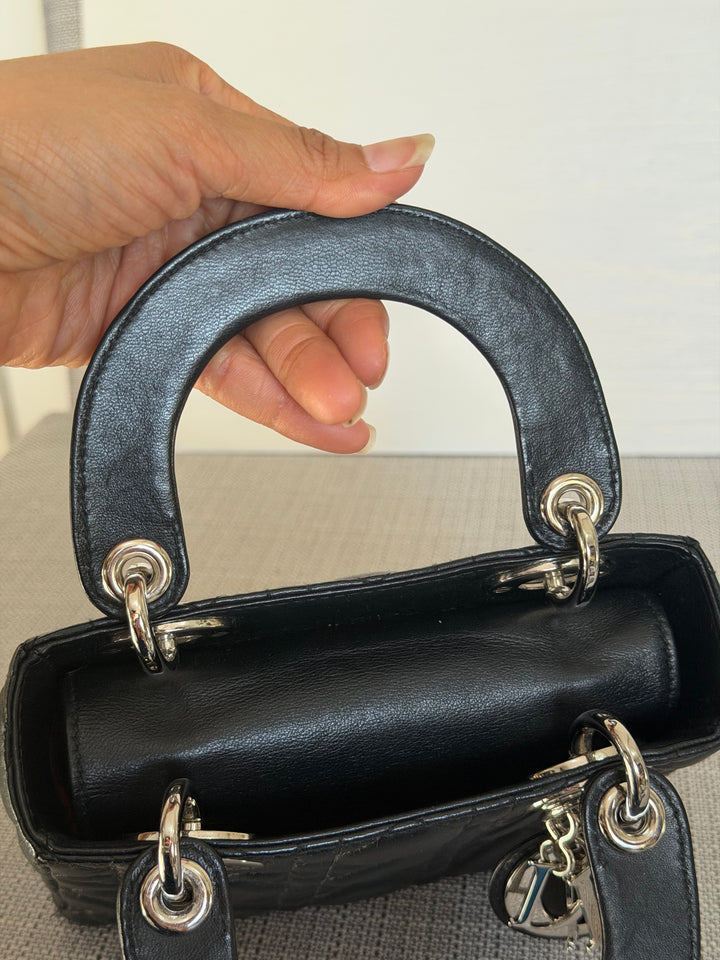 DIOR Lady Dior Mini Vintage Black Lambskin Silver hardware SHW 2006