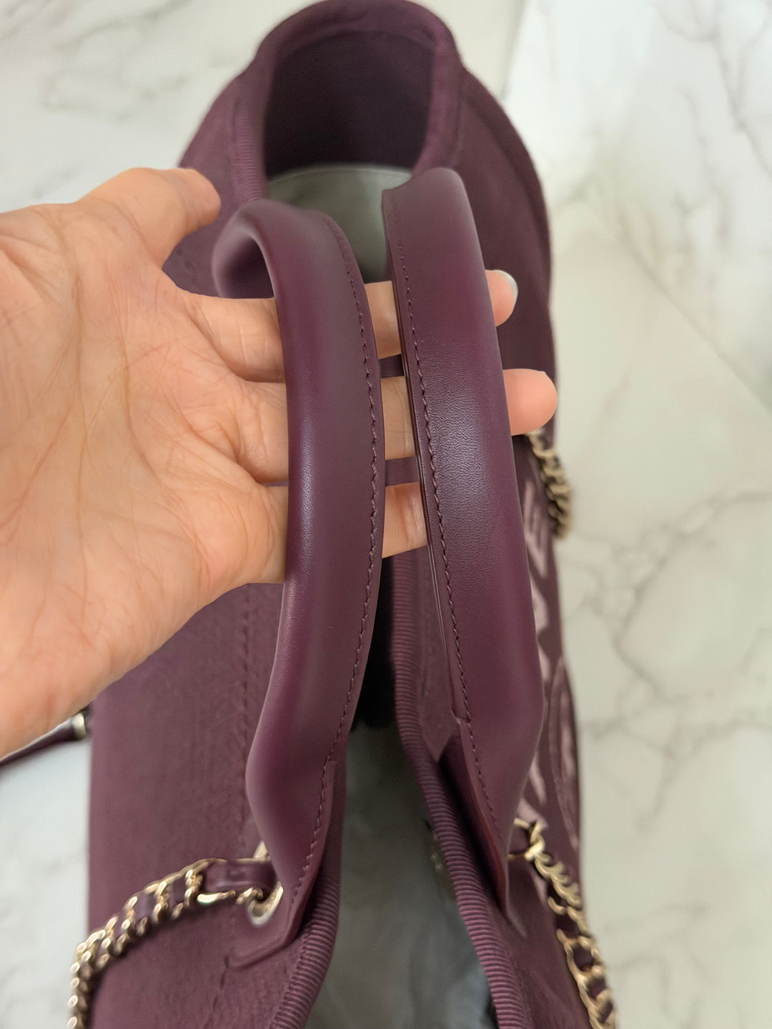 Chanel 24B Collection 2024 Burgundy Tweed Deauville Tote with Leather top handle size small and Detachable pouch