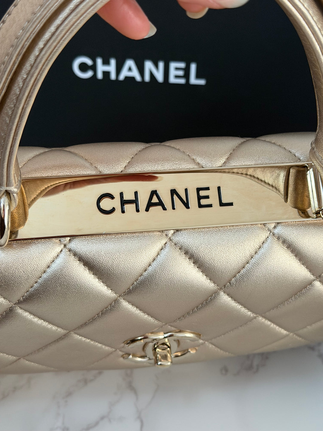 CHANEL series 30 Metallic Gold Lambskin LGHW Trendy CC top Handle Bag with non detachable Strap size SMALL 2020