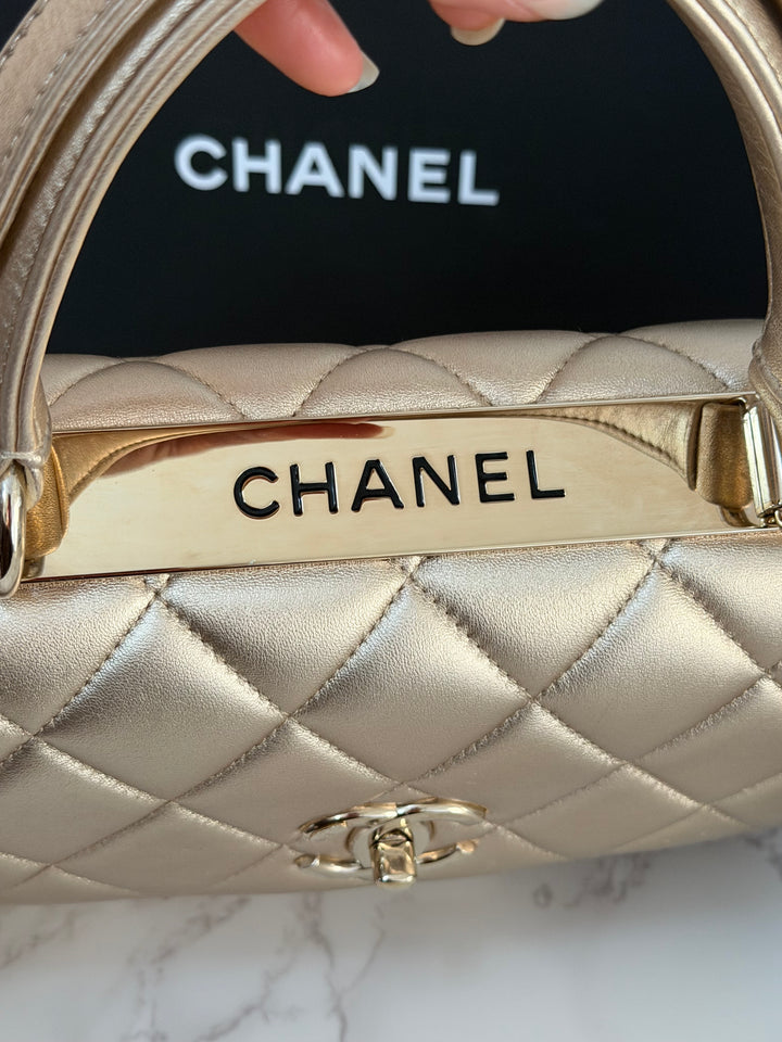 CHANEL series 30 Metallic Gold Lambskin LGHW Trendy CC top Handle Bag with non detachable Strap size SMALL 2020