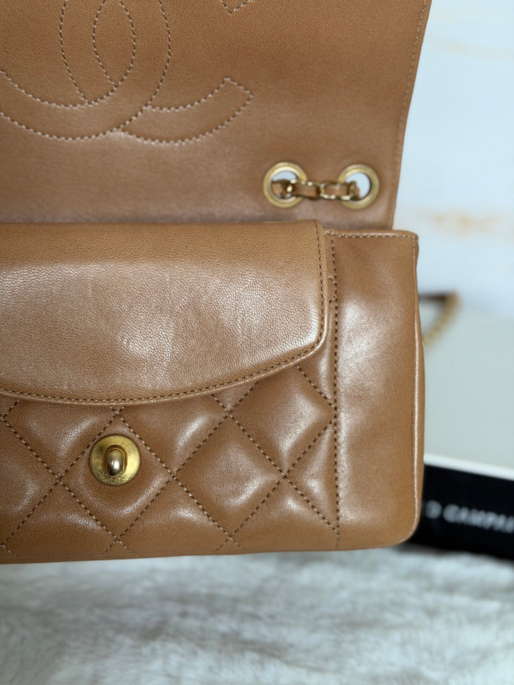 CHANEL series 21 Caramel Brown Lambskin aged GHW Diana Reissue Flap Bag size SMALL 2015