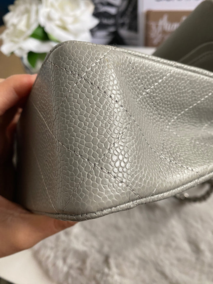 CHANEL series 19 Grey Caviar SHW Medium ML Double Flap Bag 14B collection 2014