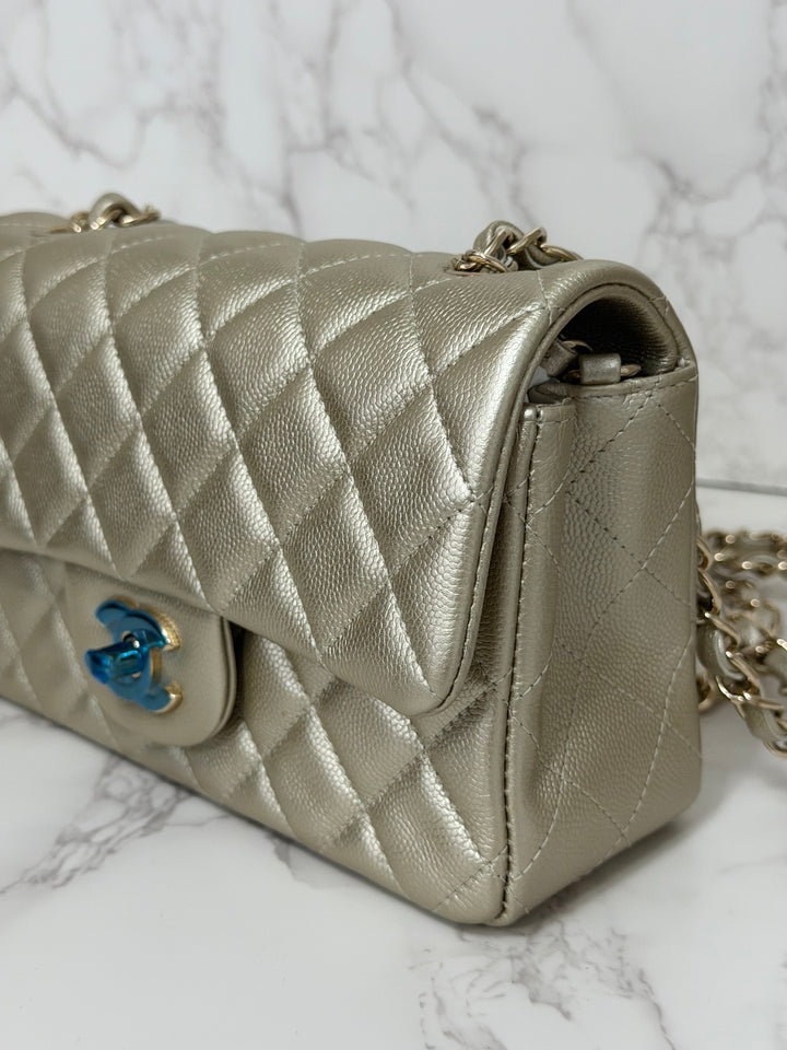 CHANEL series 23 Champagne Gold Caviar LGHW Mini Rectangular Flap Bag