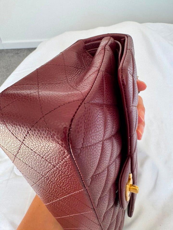 CHANEL series 21 2015 15B Burgundy Caviar GHW Medium ML Timeless Classic Double Flap Bag