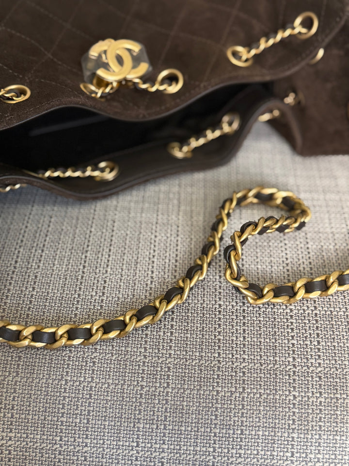 CHANEL 26C collection 2025/2026 Brown Suede Leather Mini 25 Hobo Bag with aged GHW