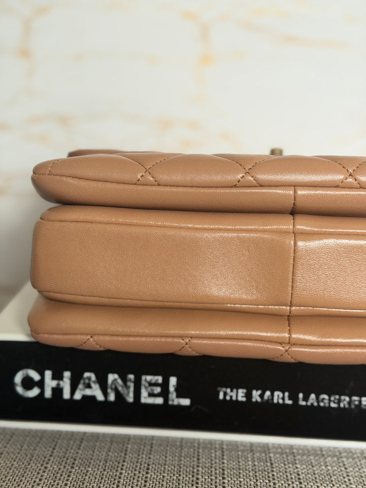 CHANEL series 23 Caramel Dark Beige Lambskin Trendy CC Flap Bag size SMALL with LGHW and detachable strap