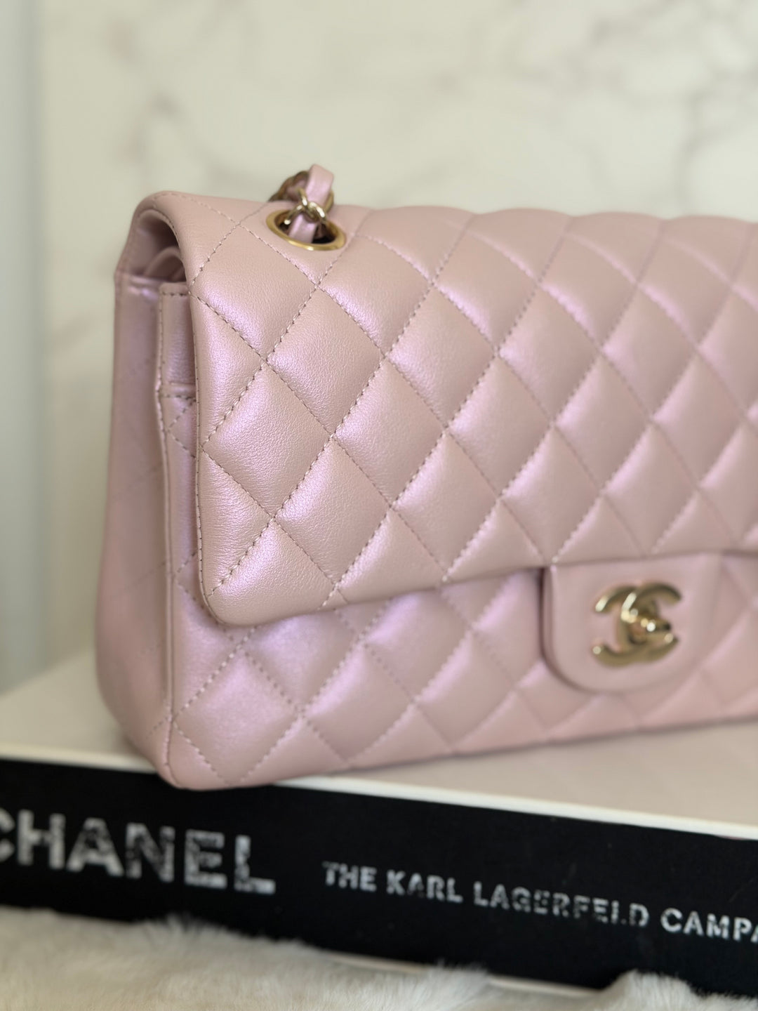 CHANEL 21S iridescent Pink Calf Skin LGHW Medium ML Timeless Classic Double Flap Bag series 31 2021