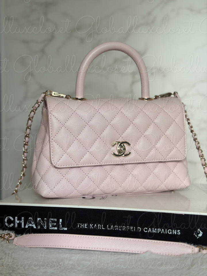 CHANEL 22P Light Pink Sakura Caviar LGHW Coco handle Flap Bag With detachable strap size Small 2022
