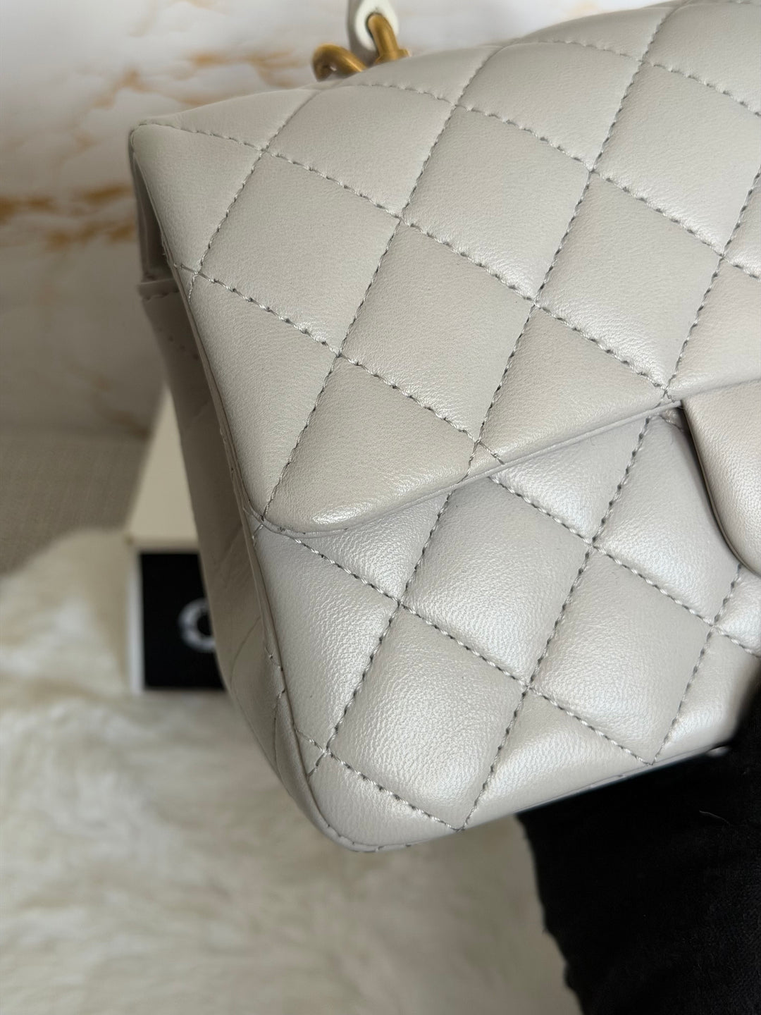 CHANEL Grey Lambskin Aged GHW Top Handle Mini Rectangular Flap Bag 2021 21A collection