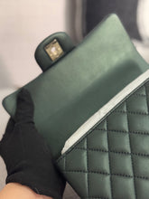 Load image into Gallery viewer, Chanel Iridescent Dark Green Lambskin Mini Rectangular Flap Bag with Top Handle and Champagne GHW
