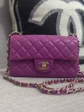 Load image into Gallery viewer, Chanel 21C 2021 Cruise Collection Purple Lambskin Champagne GHW Mini rectangular flap bag
