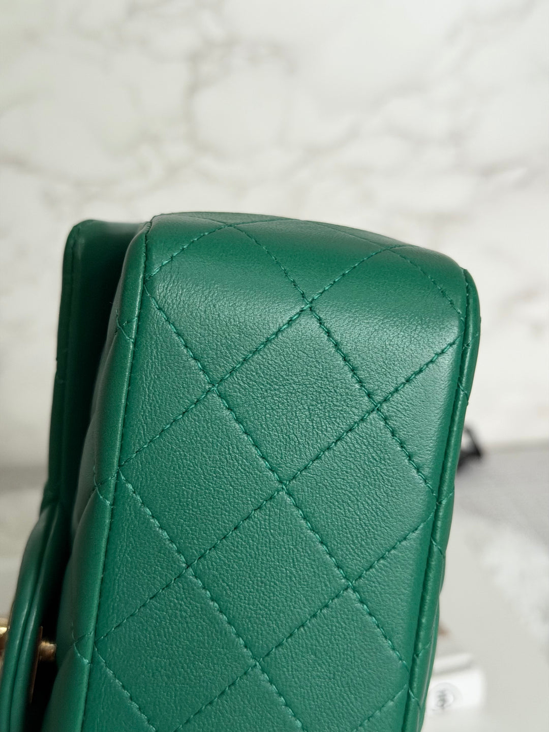CHANEL Green Lambskin LGHW Mini Rectangular Flap Bag with Top Handle 2022 22A collection