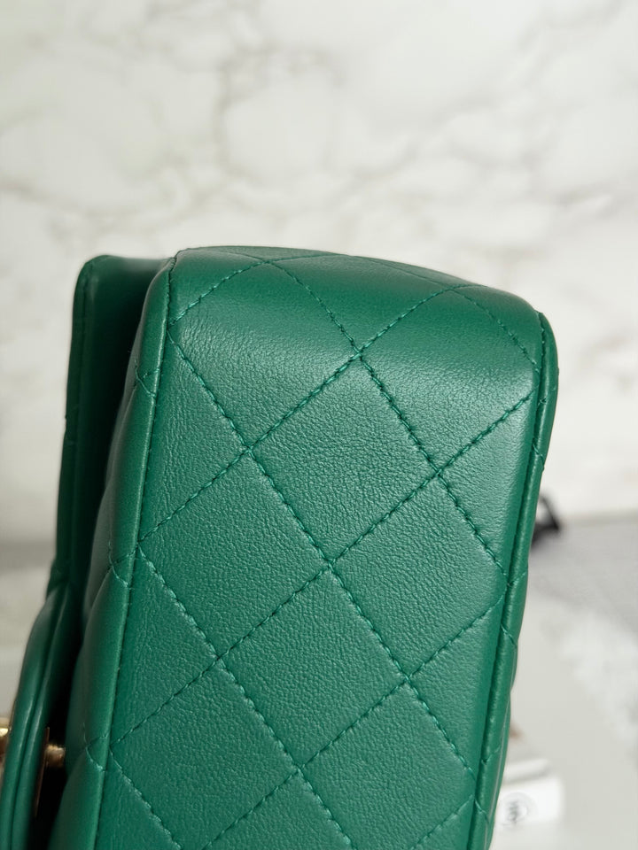 CHANEL Green Lambskin LGHW Mini Rectangular Flap Bag with Top Handle 2022 22A collection