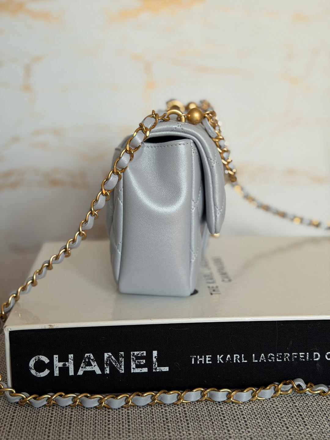 CHANEL Pearl Twist Pearly Light Blue Lambskin Mini Flap Bag 2023