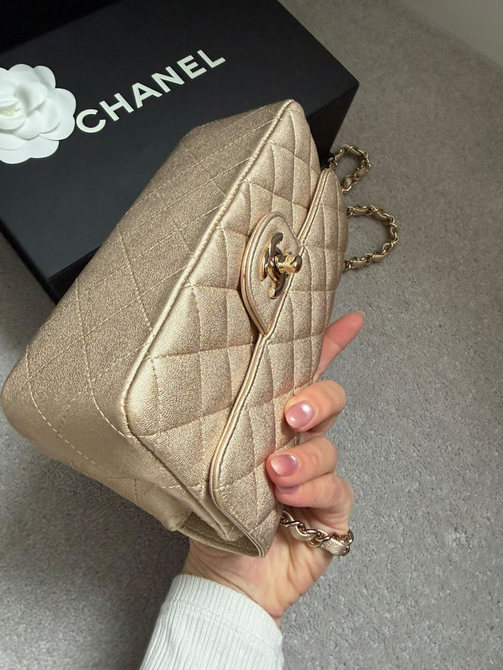 CHANEL series 31 21P Collection Iridescent Gold Lambskin LGHW Mini Rectangular Flap Bag 2021