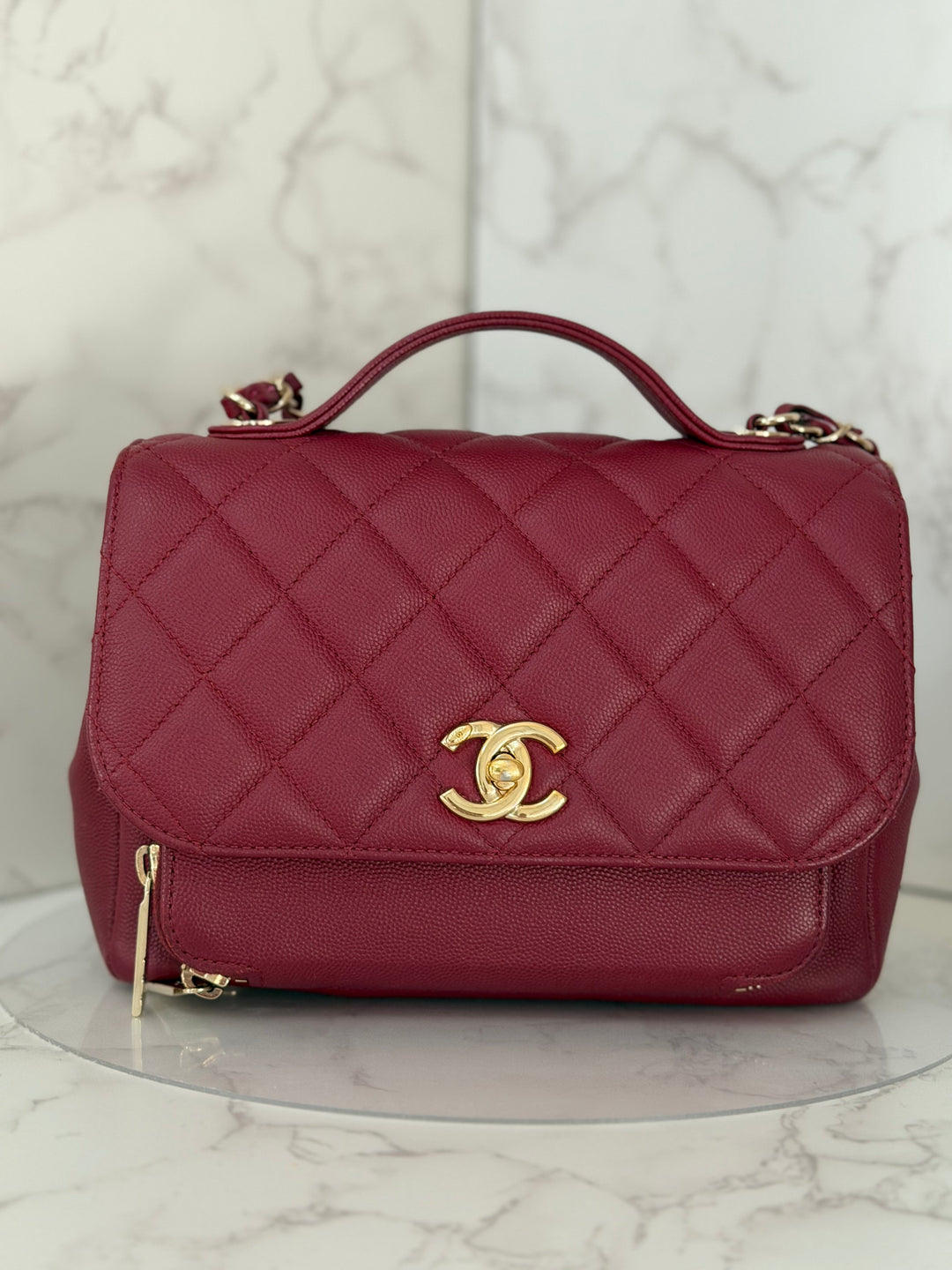 Chanel series 28 19B Collection 2019 Burgundy Caviar Business Affinity Flap Bag with Champagne GHW size Medium