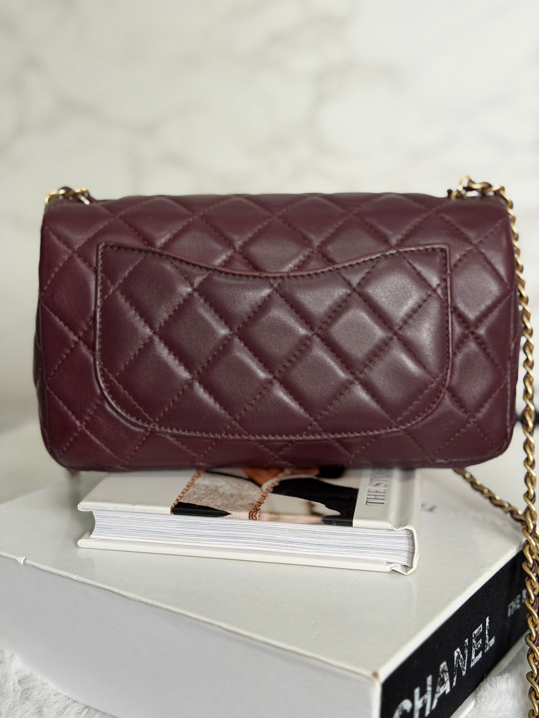 CHANEL 21B Burgundy Lambskin Aged GHW Pearl Crush Adjustable Chain Mini rectangular flap Bag 2021