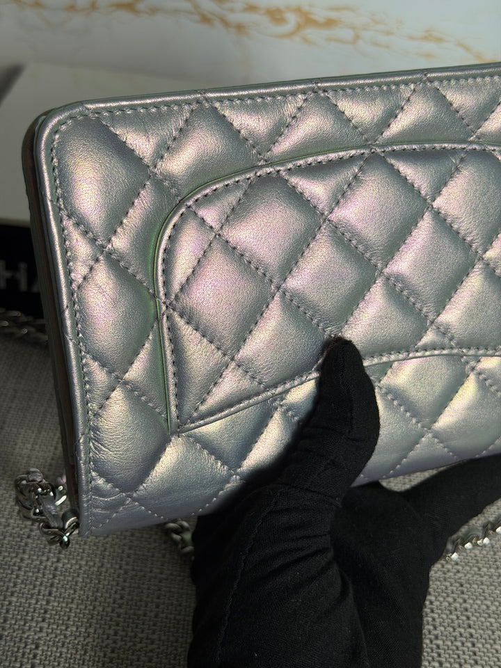 CHANEL Silver Lambskin SHW Classic Wallet on Chain (WOC) 2022