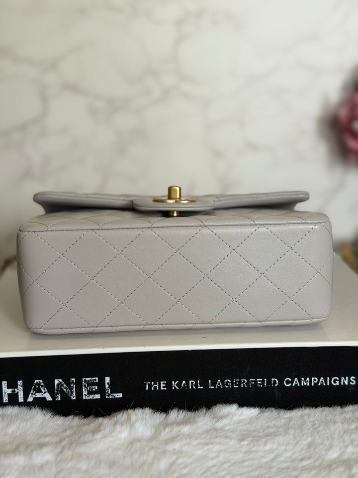 CHANEL 21A Grey Lambskin Aged GHW Top Handle Mini Rectangular Flap Bag 2021
