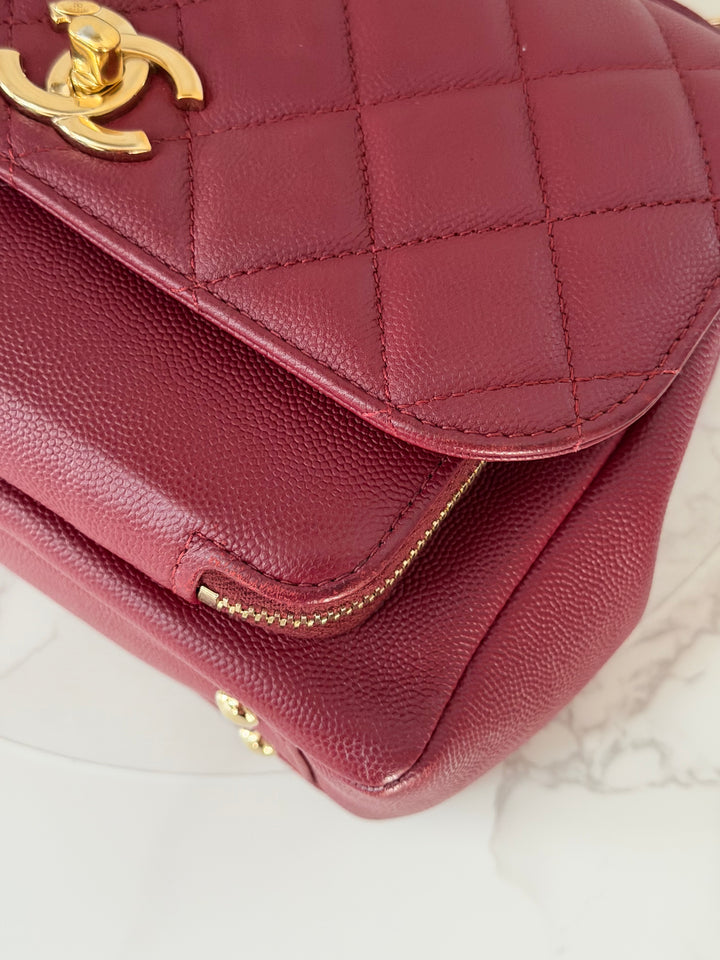 Chanel series 28 19B Collection 2019 Burgundy Caviar Business Affinity Flap Bag with Champagne GHW size Medium