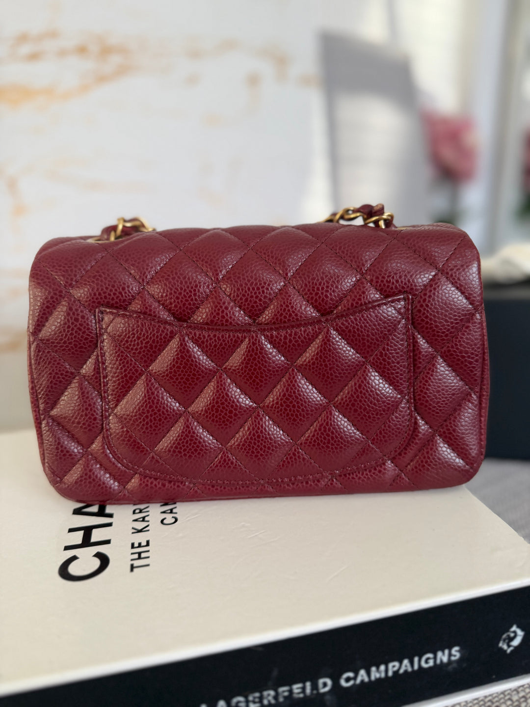 CHANEL series 21 15B collection Burgundy Caviar GHW Mini Rectangular Flap Bag 2015 RARE