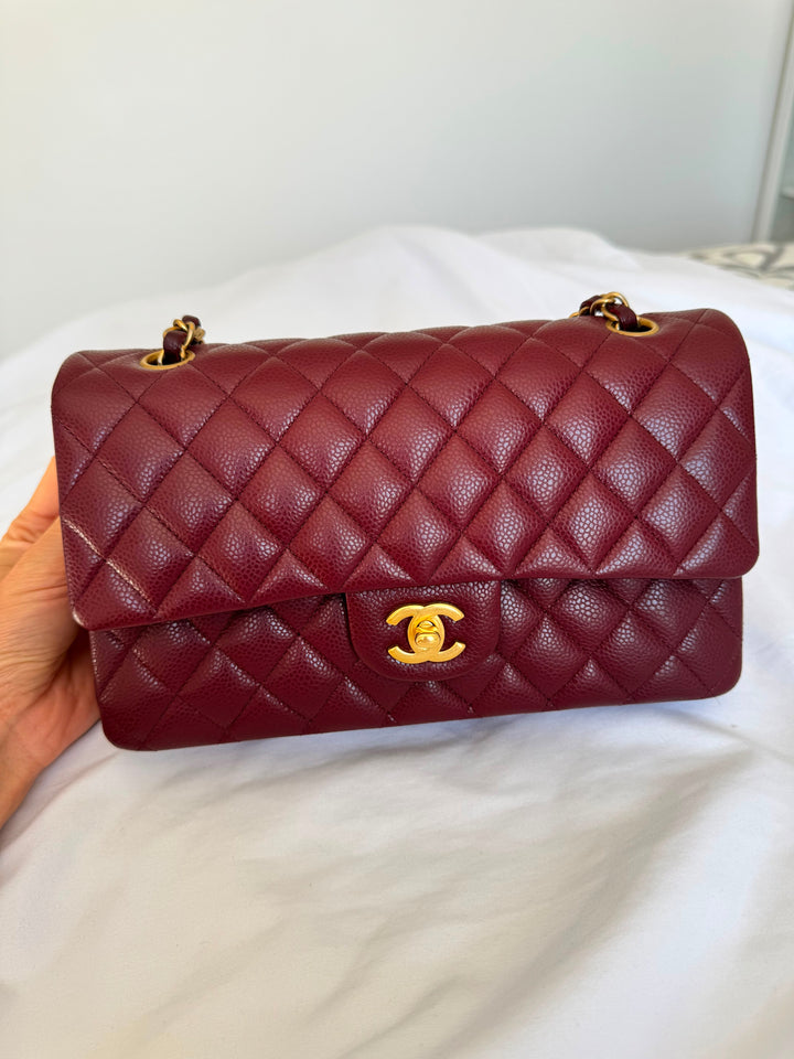 CHANEL series 21 2015 15B Burgundy Caviar GHW Medium ML Timeless Classic Double Flap Bag