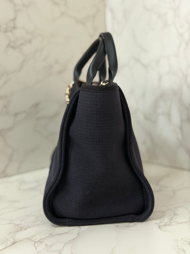 CHANEL 22B 2022 Black Tweed Deauville Tote size Small with Top Handle LGHW and Detachable Pouch