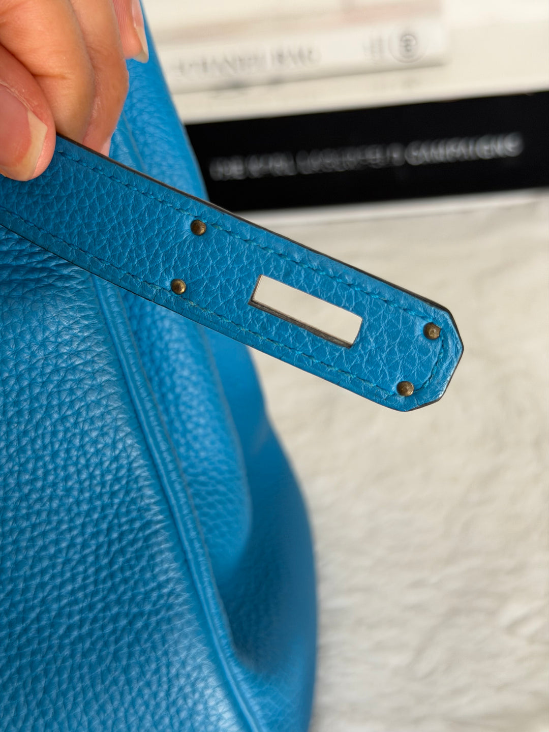 HERMÈS Bleu Frida Togo Leather PHW Kelly 28 Bag Stamp A 2017