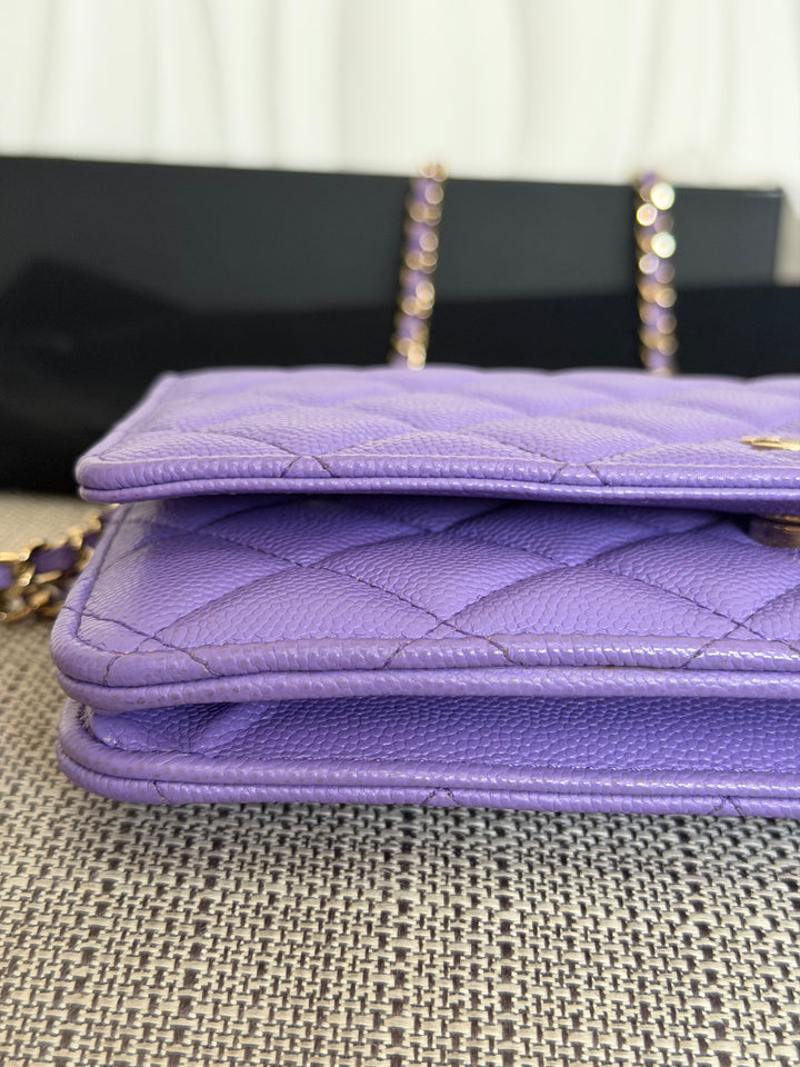 CHANEL series 28 20C Purple Caviar LGHW Classic Wallet on chain (WOC)