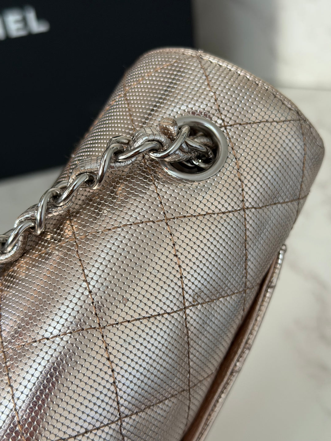 CHANEL series 21 16C 2016 Pixel Pinky Gold Calf Skin SHW Mini Rectangular Flap Bag