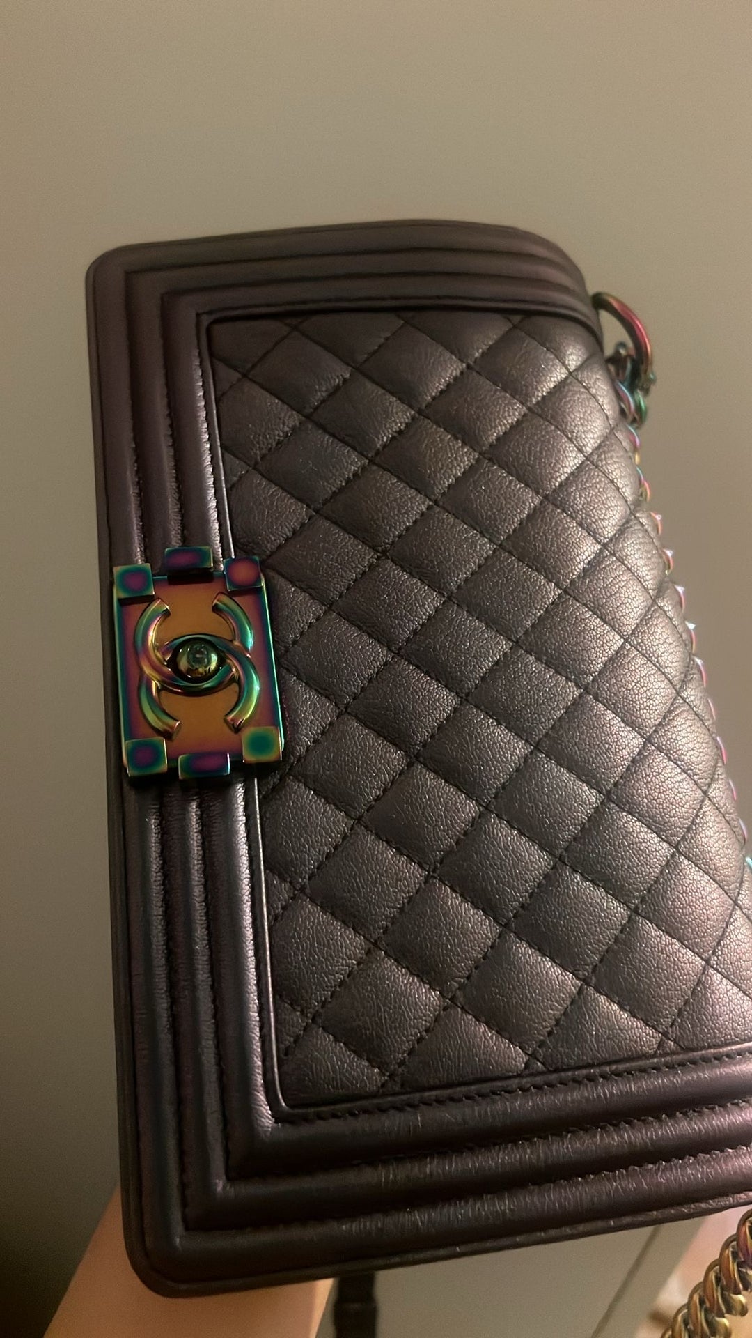 Chanel 16C 2016 Cruise collection series 21 Purple Iridescent Calf skin rainbow mermaid hardware Le Boy Old Medium Flap Bag
